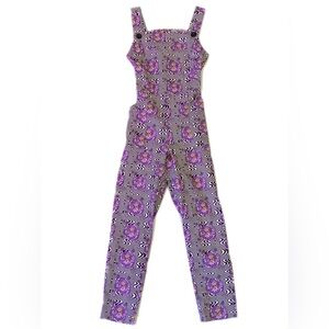 Nooworks Overalls Jumpsuit Sleeveless Psychedelic Print Purple Black White